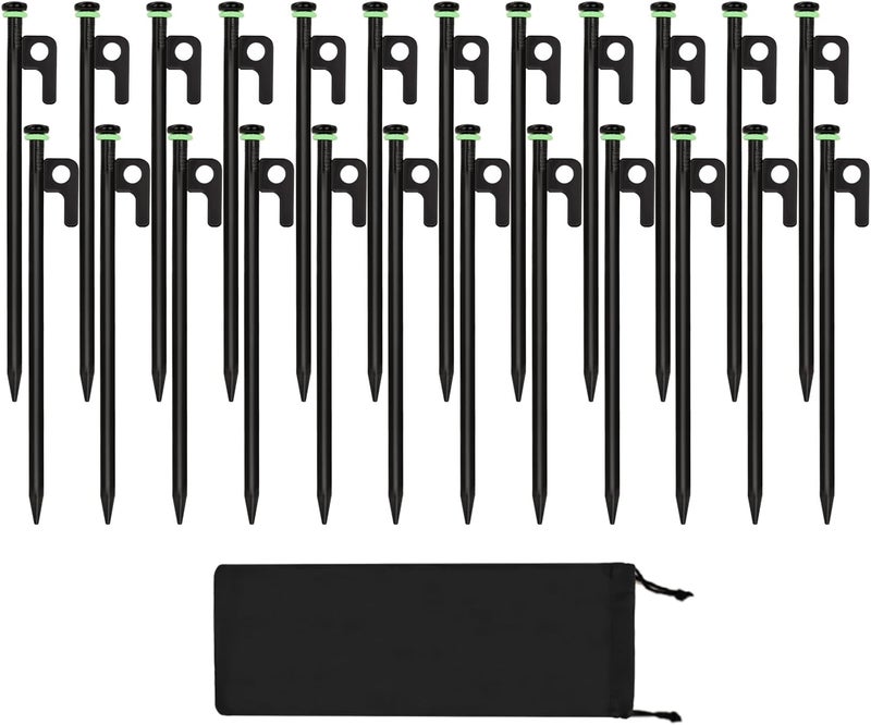 HOLANHING 24Pcs Tent Stakes, 12in Heavy Duty Tent Stakes with Storage Pouch, Dia 0.35" Forged Steel Stakes for Tent Used on Rocks, Grassland, Snowfield(24Pcs 12in Stakes) - Image 1